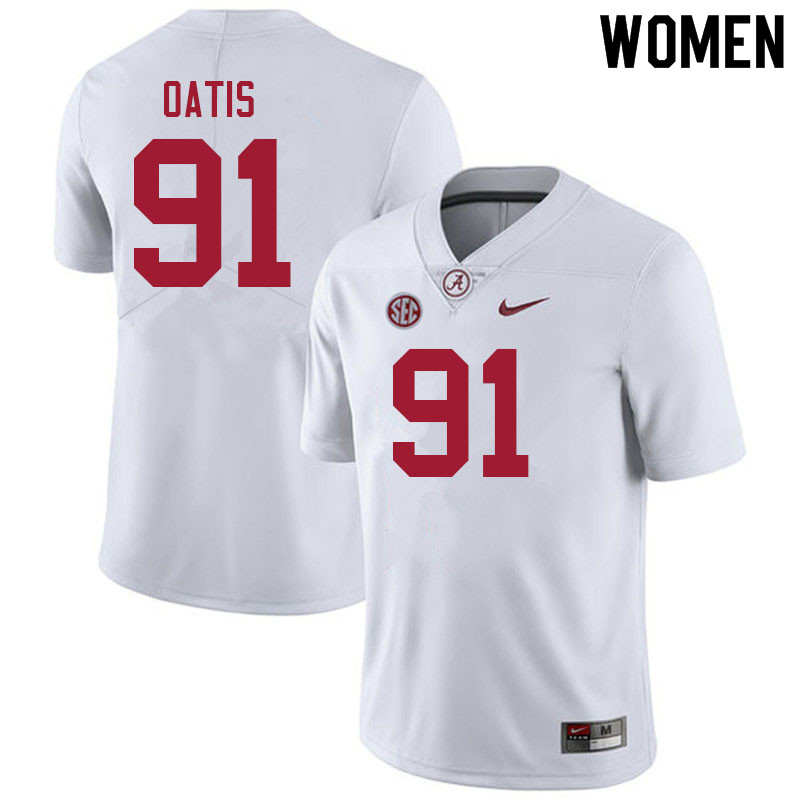 Women #91 Jaheim Oatis Alabama White Tide College Football Jerseys Sale-White